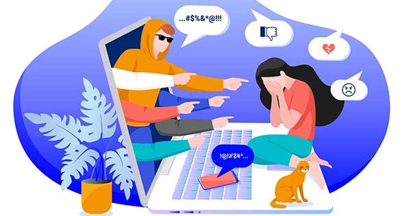 Joven frente a pantalla con señales de ciberacoso